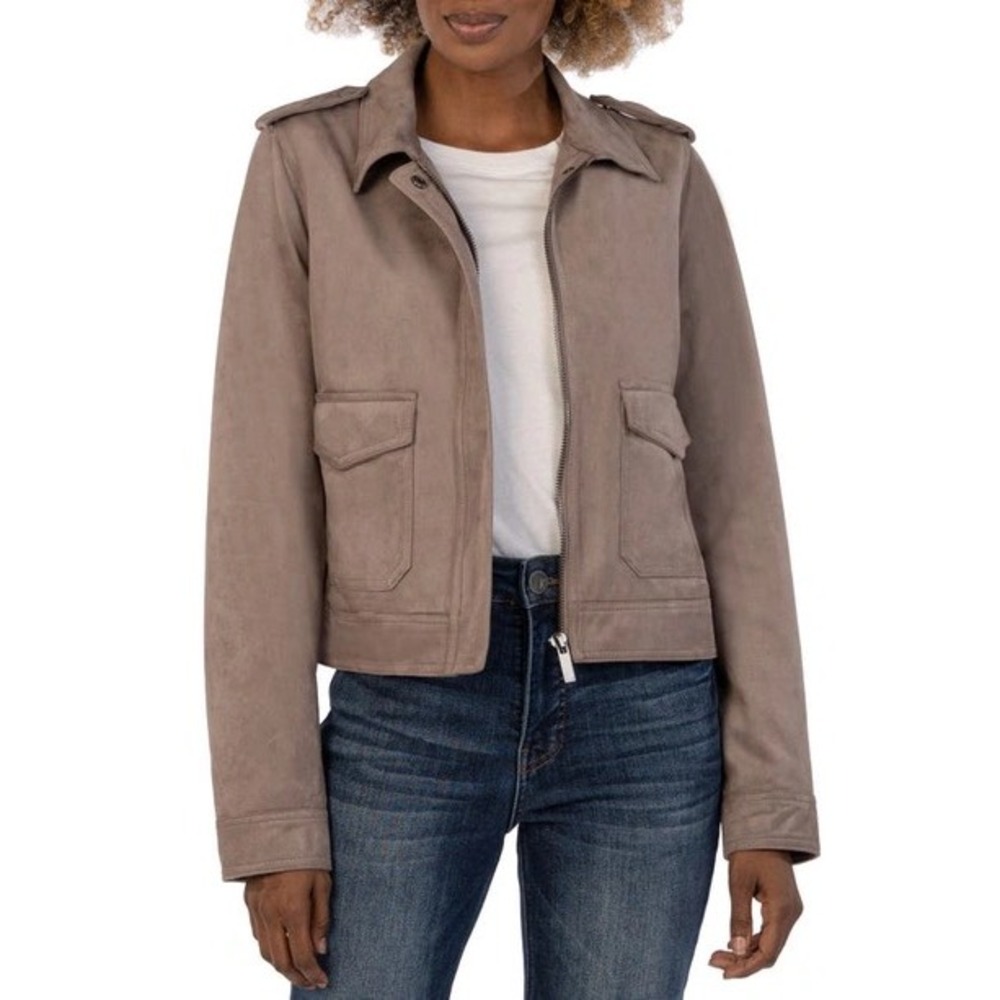 NEW KUT from the Kloth Alena Faux Suede Jacket Military Style Brown Size XS NWOT